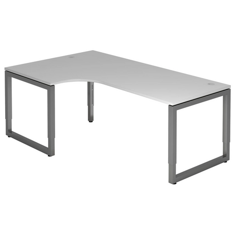 Bureau en L réglable en hauteur REGO 82 G en gris et graphite avec deux passe-câbles de hjh OFFICE PRO
