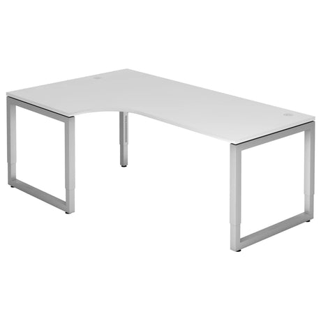 Bureau en L REGO 82 S en blanc avec structure argentée et deux passe-câbles de hjh OFFICE PRO