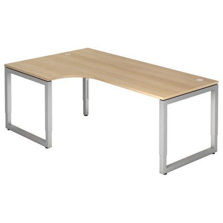 Bureau en L réglable en hauteur REGO 82 S effet chêne avec structure argentée de hjh OFFICE PRO