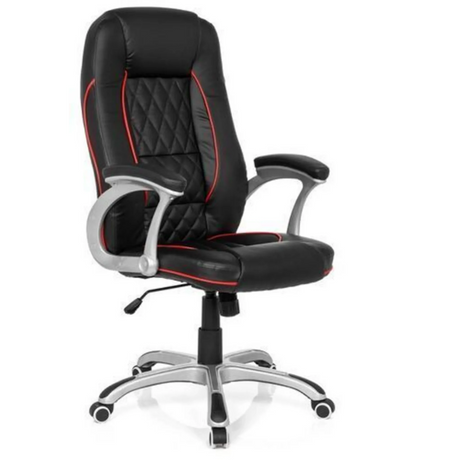 Fauteuil Gamer RELAX AB100 en noir avec bandes décoratives rouges et motif surpiqué de MyBuero