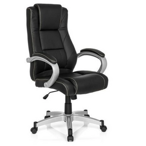 Fauteuil Gamer RELAX CL180 noir avec revêtement en similicuir et accoudoirs argentés de MyBuero