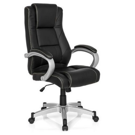 Fauteuil Gamer RELAX CL180 noir avec revêtement en similicuir et accoudoirs argentés de MyBuero