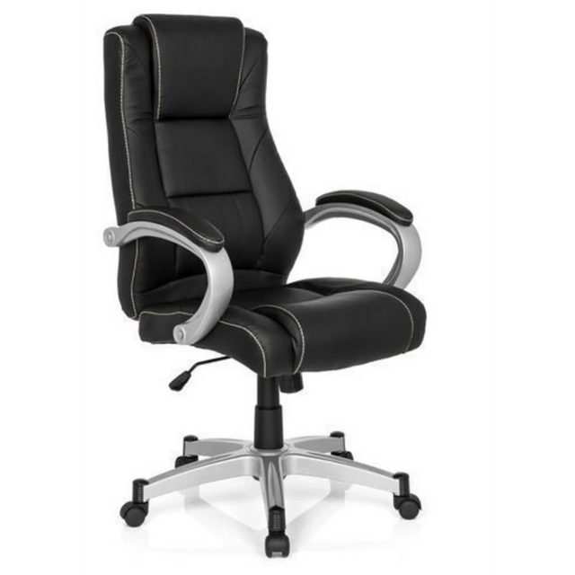 Fauteuil Gamer RELAX CL180 noir avec revêtement en similicuir et accoudoirs argentés de MyBuero