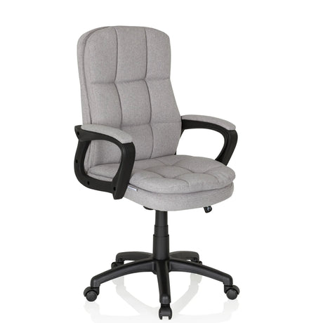 Siège de direction pour bureau à domicile RELAX CX 120 avec revêtement en tissu gris et accoudoirs noirs de MyBuero