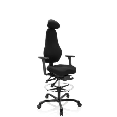 Chaise de comptoir noire RESISTIO WORK avec appuie-tête, repose-pieds et piètement à roulettes de hjh OFFICE
