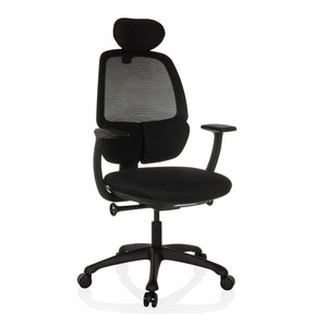 Siège de bureau de qualité professionnelle RI-COVER en noir avec dossier en maille, appui-tête et accoudoirs de hjh OFFICE