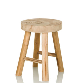 Tabouret marron RUSTIKO W en bois clair avec une assise ronde et quatre pieds de hjh LIVING