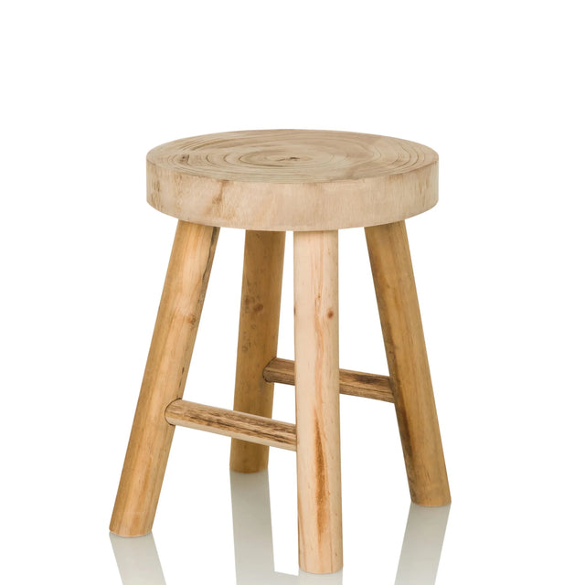 Tabouret marron RUSTIKO W en bois clair avec une assise ronde et quatre pieds de hjh LIVING