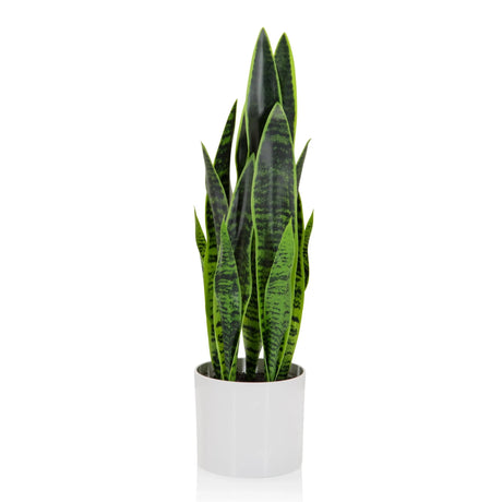 Plante artificielle SANSEVIERIA verte avec de longues feuilles dans un cache-pot blanc de hjh OFFICE
