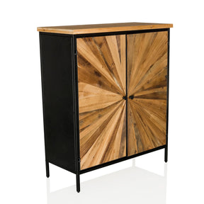 Commode SANTJAGO BLACK SUN XL avec portes couleur bois foncé à motif d'étoiles et structure noire de hjh LIVING