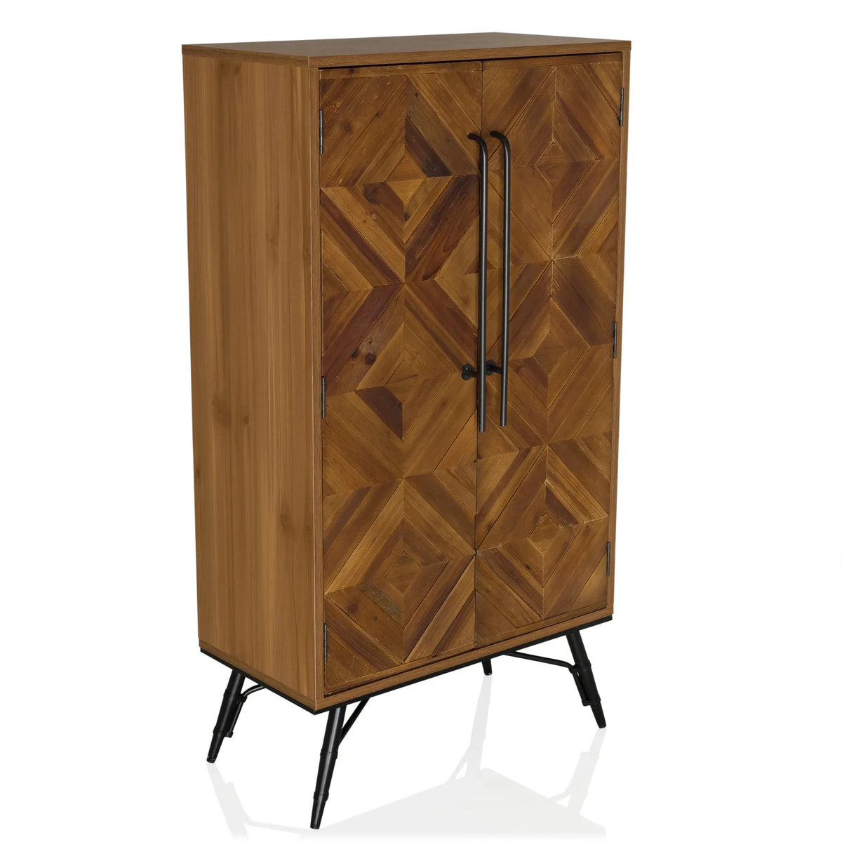 Commode SANTJAGO WOOD HIGH en bois marron foncé avec motif géométrique et poignées noires de hjh LIVING