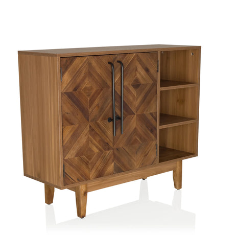 Commode SANTJAGO WOOD L aspect bois foncé avec portes à motif de losanges et étagère ouverte de hjh LIVING