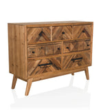 Buffet SANTJAGO WOOD XL en bois marron foncé avec motifs géométriques sur la façade et poignées noires de hjh LIVING
