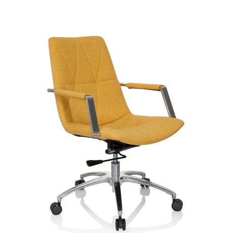 Siège de bureau à domicile SARANTO II avec revêtement en tissu jaune moutarde et accoudoirs argentés de hjh OFFICE