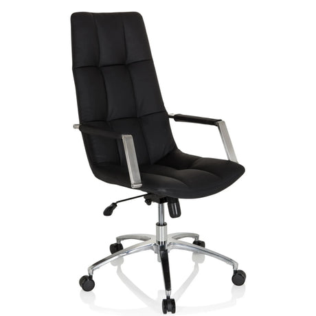 Siège de direction pour bureau à domicile SARANTO PRO en cuir noir avec surpiqûres et piètement en aluminium de hjh OFFICE