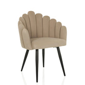 Chaise de salle à manger beige SCALLORE avec dossier en forme de coquillage et pieds noirs de hjh LIVING