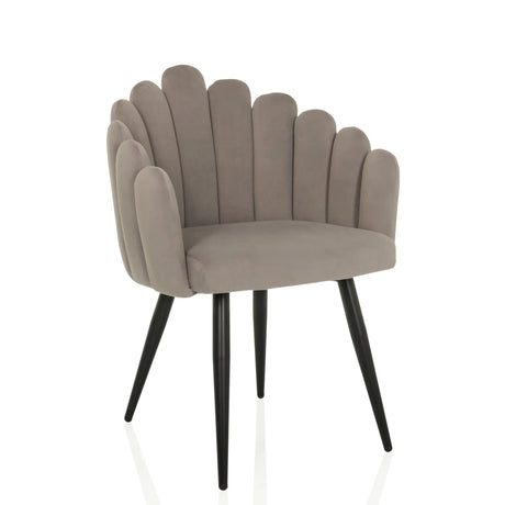 Chaise de salle à manger grise SCALLORE avec dossier en forme de coquillage et pieds noirs de hjh LIVING