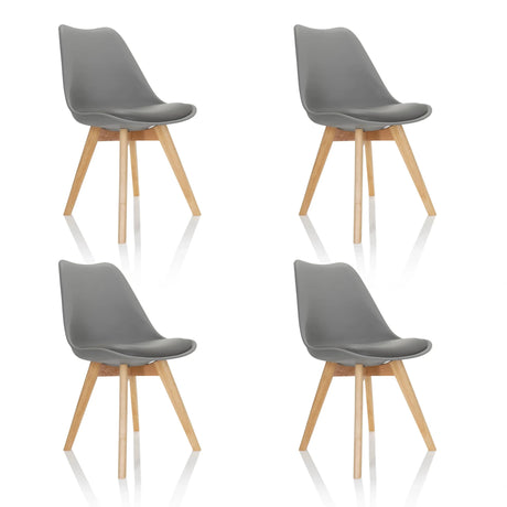 Lot de quatre chaises à coque SCANDI 4 grises avec pieds en bois clair de hjh OFFICE