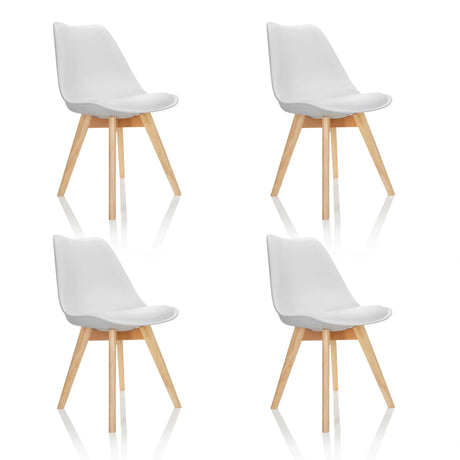 Lot de quatre chaises à coque SCANDI 4 blanches avec pieds en bois clair de hjh OFFICE
