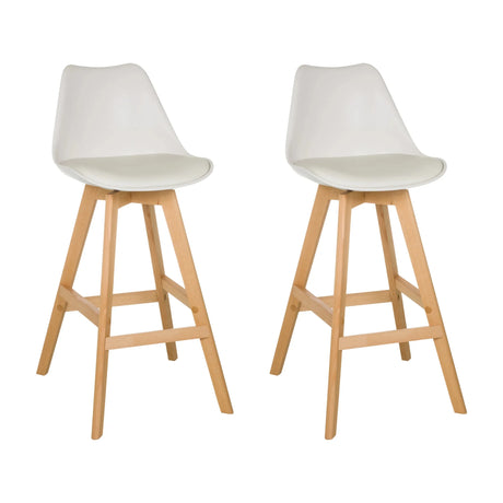 Deux tabourets de bar SCANDI HIGH blancs avec pieds en bois clair et repose-pieds intégré de hjh LIVING