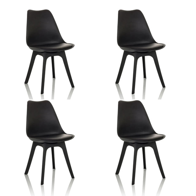 Quatre chaises à coque noires SCANDI P au design minimaliste avec quatre pieds de hjh OFFICE