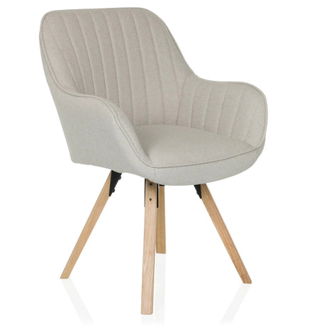 Chaise rembourrée SCANDI SOFT en crème avec dossier capitonné verticalement et pieds en bois clair de hjh LIVING