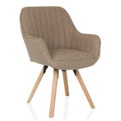Chaise rembourrée beige SCANDI SOFT avec surpiqûres et quatre pieds en bois clair de hjh LIVING