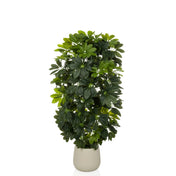 Plante artificielle Schefflera 2 verte aux feuilles denses dans un pot beige simple de hjh OFFICE