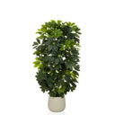Plante artificielle Schefflera 2 verte aux feuilles denses dans un pot beige simple de hjh OFFICE