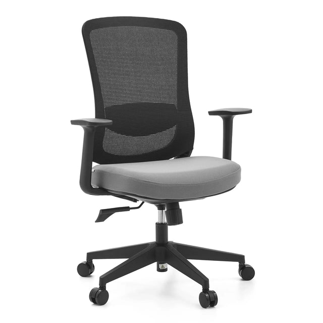 Siège de bureau à domicile Sedito avec dossier en maille noire, assise grise et accoudoirs de hjh OFFICE