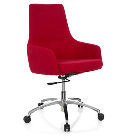 Siège de bureau à domicile SHAKE 100 avec revêtement en tissu rouge et pied en étoile en métal poli de hjh OFFICE
