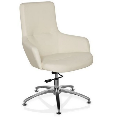 Fauteuil de salon SHAKE 300 blanc crème avec piètement étoile en métal brillant et roulettes de hjh OFFICE