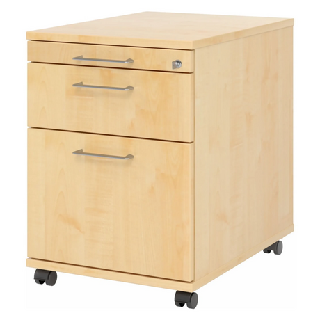 Caisson bureau sur roulettes SIGNA AC20 aspect érable avec poignées métalliques en arc et roulettes de hjh OFFICE PRO