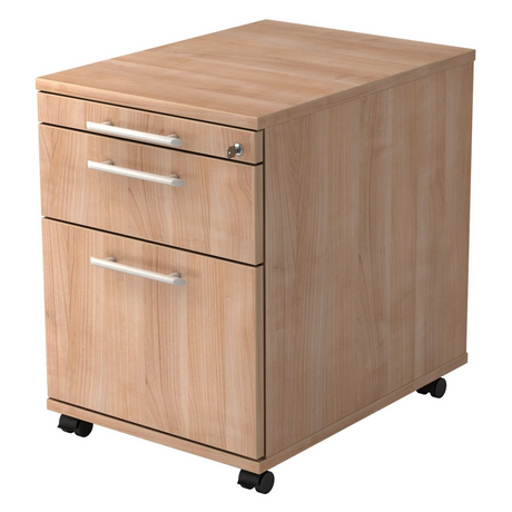 Caisson bureau sur roulettes SIGNA AC20 aspect noyer avec poignées tubulaires de hjh OFFICE PRO