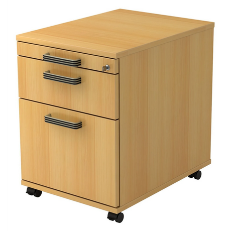 Caisson bureau sur roulettes SIGNA AC20 en plastique couleur hêtre avec trois tiroirs et poignées rainurées de hjh OFFICE PRO
