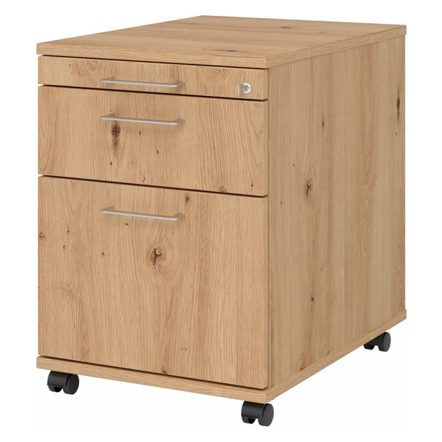 Caisson bureau sur roulettes SIGNA AC20 en chêne rustique avec poignées en U argentées et roulettes de hjh OFFICE PRO