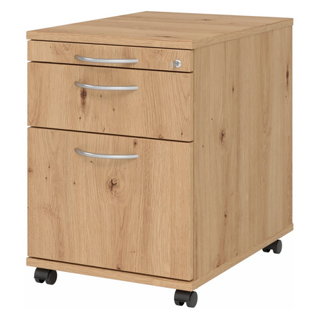 Caisson bureau sur roulettes SIGNA AC20 aspect chêne clair avec trois tiroirs et poignées incurvées de hjh OFFICE PRO