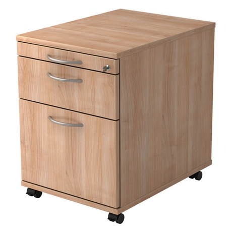 Caisson bureau sur roulettes SIGNA AC20 aspect noyer avec trois tiroirs et poignées incurvées de hjh OFFICE PRO