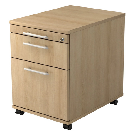 Caisson bureau sur roulettes SIGNA AC20 effet chêne avec trois tiroirs et poignées tubulaires de hjh OFFICE PRO