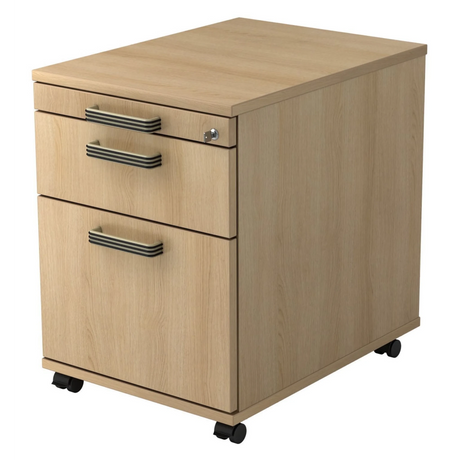 Caisson bureau sur roulettes SIGNA AC20 aspect chêne avec trois tiroirs et poignées striées de hjh OFFICE PRO