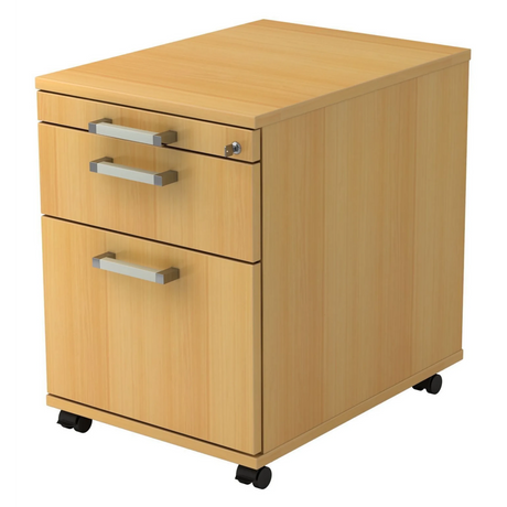 Caisson bureau sur roulettes SIGNA AC20 aspect hêtre avec trois tiroirs et poignées chromées de hjh OFFICE PRO