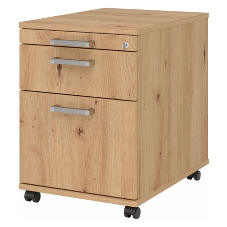 Caisson bureau sur roulettes SIGNA AC20 aspect chêne avec poignées chromées argentées et roulettes de hjh OFFICE PRO