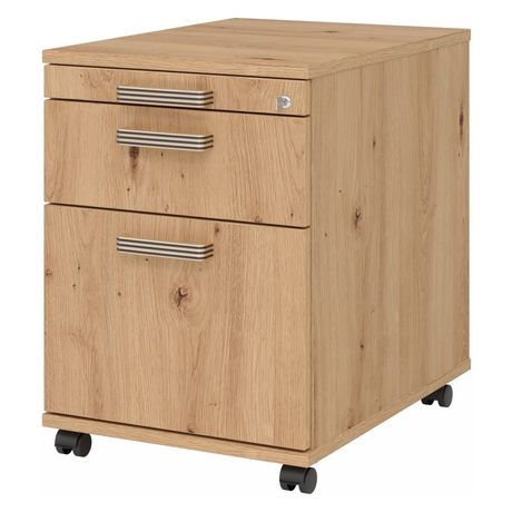 Caisson bureau sur roulettes SIGNA AC20 aspect chêne frêne avec trois poignées à rainures de hjh OFFICE PRO