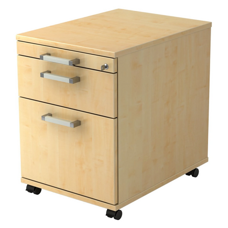 Caisson bureau sur roulettes SIGNA AC20 aspect érable avec trois tiroirs, poignées chromées et roulettes de hjh OFFICE PRO