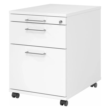 Caisson bureau sur roulettes SIGNA AC20 en métal blanc avec poignées incurvées argentées de hjh OFFICE PRO