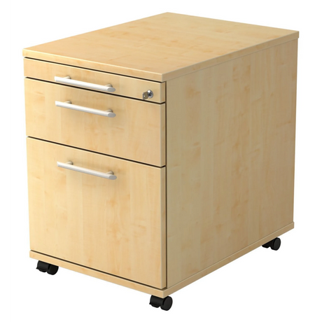 Caisson bureau sur roulettes SIGNA AC20 aspect érable avec trois tiroirs, poignées tubulaires et roulettes de hjh OFFICE PRO
