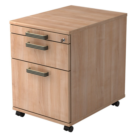 Caisson bureau sur roulettes SIGNA AC20 aspect noyer avec trois poignées rainurées de hjh OFFICE PRO