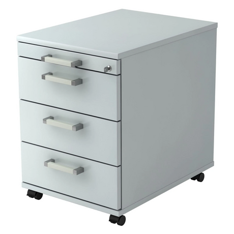 Caisson bureau sur roulettes SIGNA AC30 gris en métal avec quatre tiroirs et poignées chromées de hjh OFFICE PRO