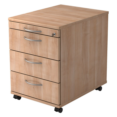 Caisson bureau sur roulettes SIGNA AC30 aspect noyer avec trois tiroirs et poignées arquées de hjh OFFICE PRO