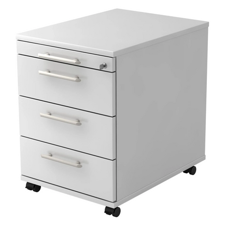 Caisson bureau sur roulettes SIGNA AC30 blanc avec quatre tiroirs, poignées tubulaires et roulettes de hjh OFFICE PRO